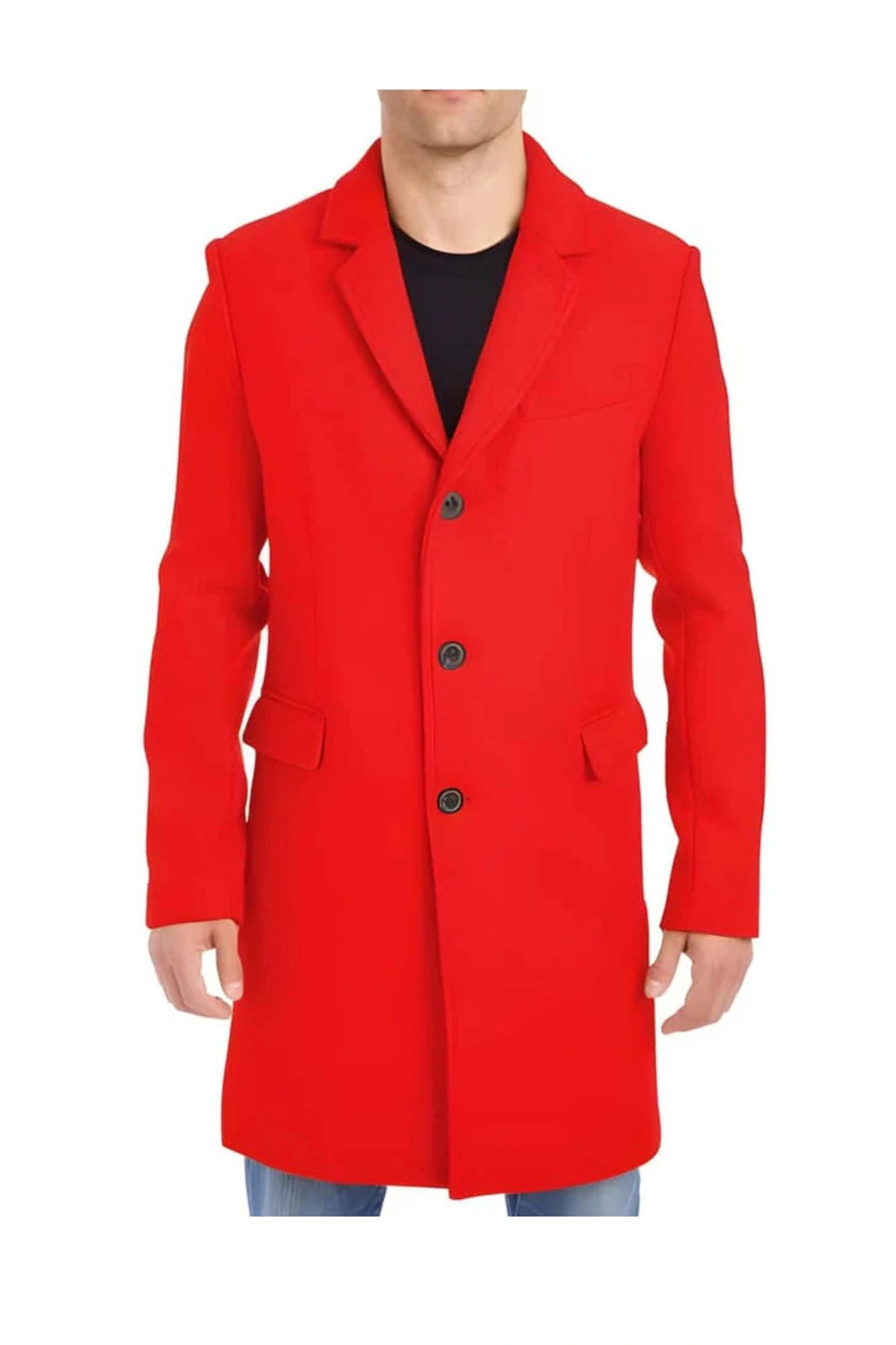 Crimson Wool Car Coat: Classic Red Pea Coat for the Modern Man