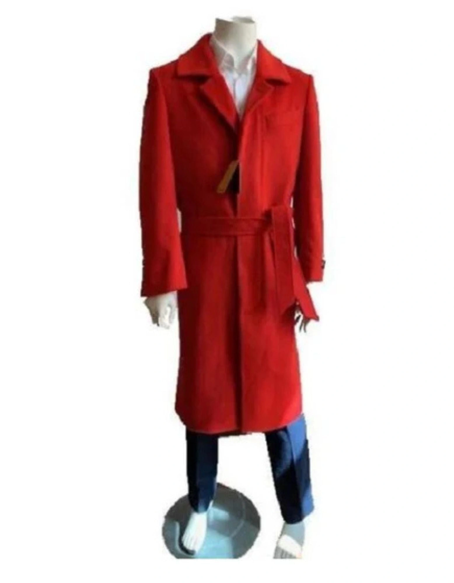 Classic Red Wool Trench Coat – Rugged Style for Men.